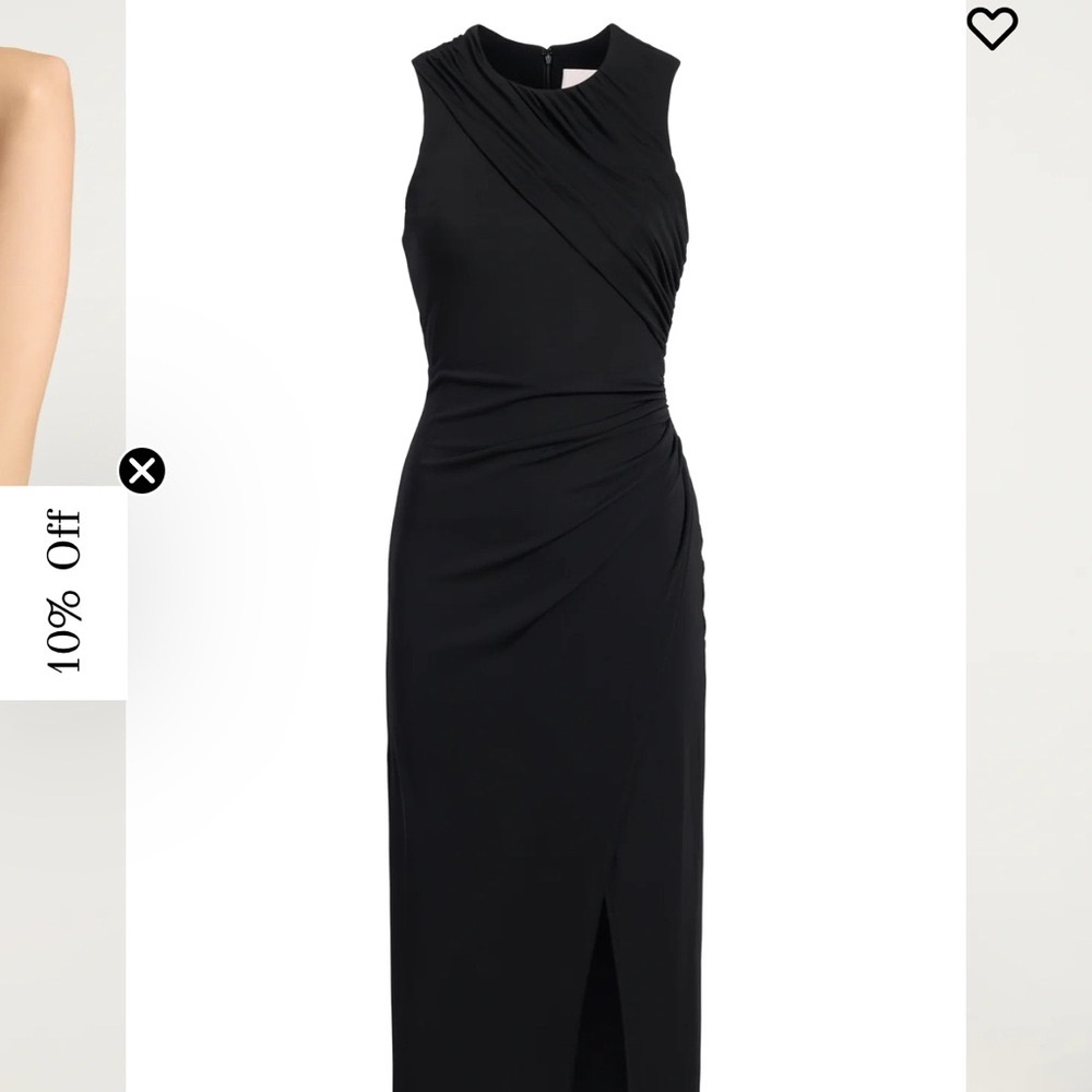 Cinq a Sept new w/tags Black Midi Sheath Dress with Slit and beautiful draping.